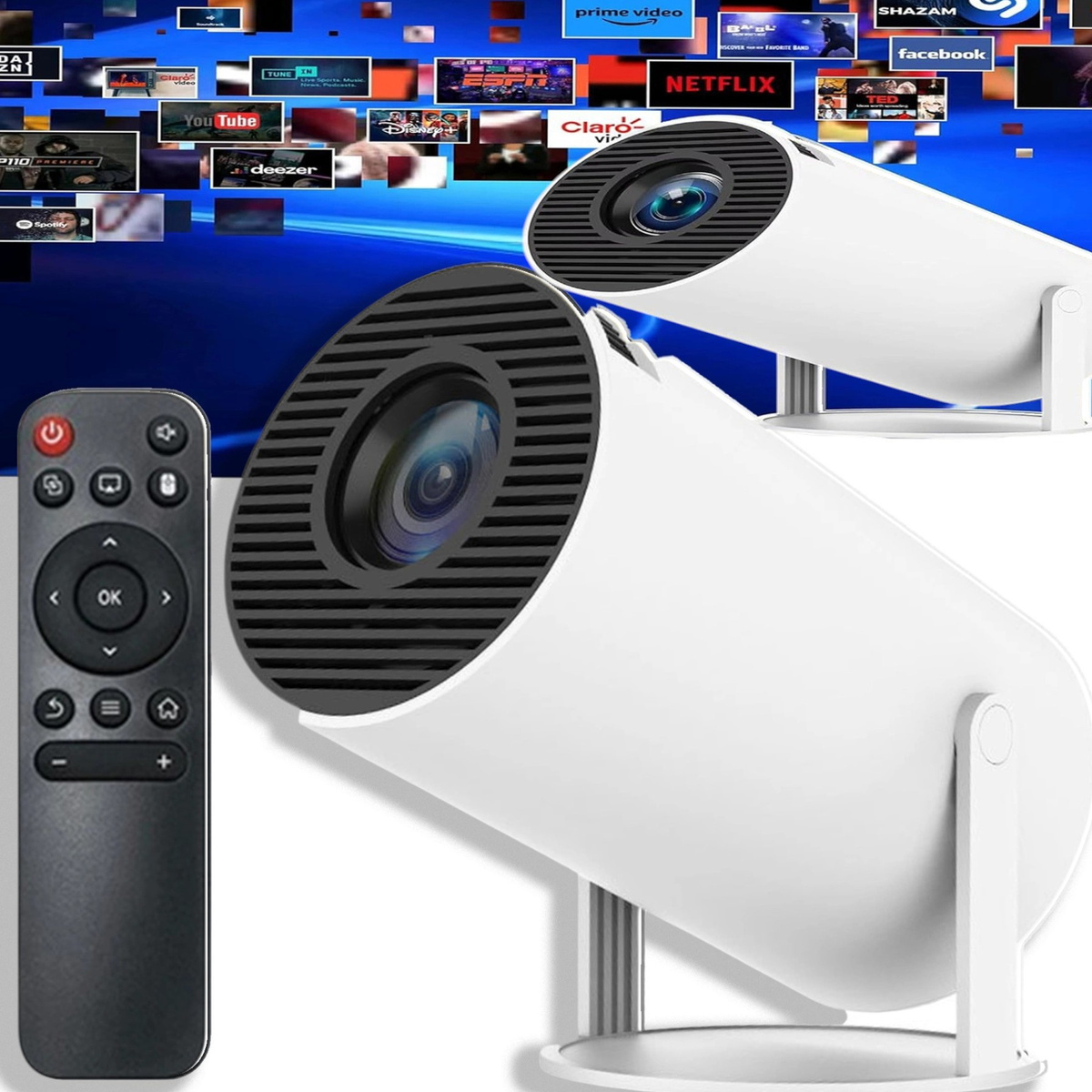 PROJEKTOR RZUTNIK ANDROID TV WIFI MINI 4K PRZENOŚNY SMART GŁOŚNIK OBROTOWY