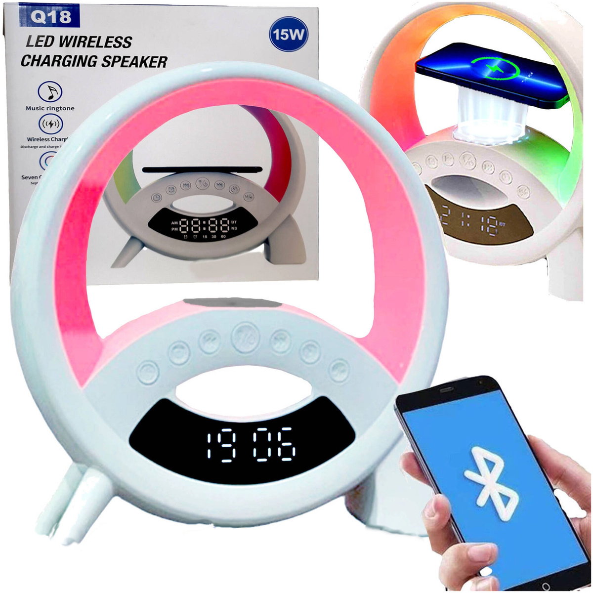 LAMPKA BEZPRZEWODOWA ŁADOWARKA RADIO GŁOŚNIK  BLUETOOH W JEDNYM  NA PREZENT