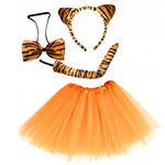 STRÓJ TYGRYSEK DLA DZIEWCZYNKI 4w1 SPÓDNICZKA OPASKA OGONEK KOSTIUM NA BAL 