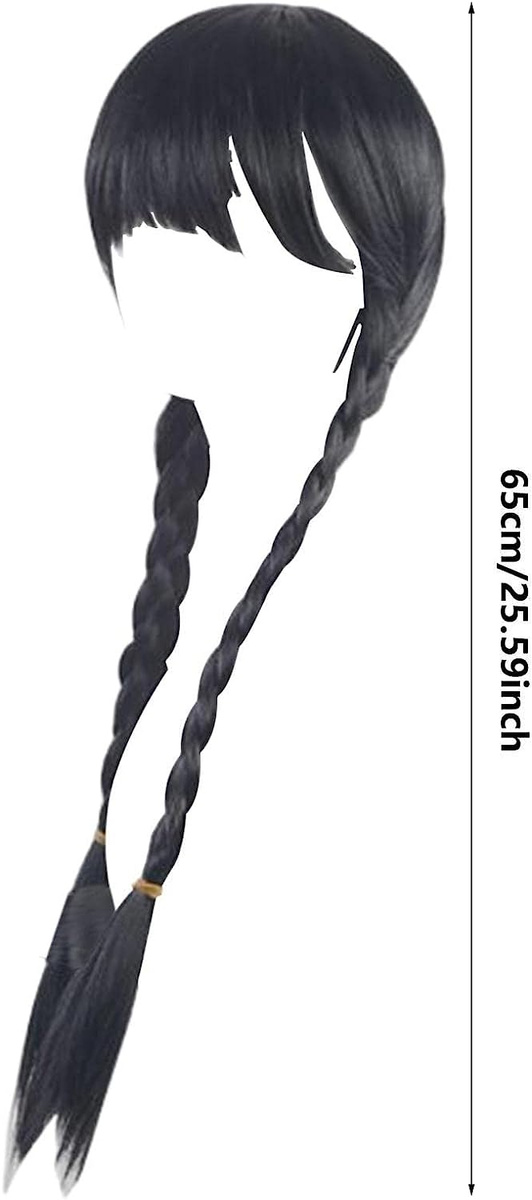 PERUKA WEDNESDAY ADDAMS WŁOSY COSPLAY WARKOCZE Z GRZYWKĄ 60CM NA IMPREZĘ