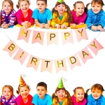 GIRLANDA URODZINOWA Z NAPISEM HAPPY BIRTHDAY RÓŻOWA ZŁOTE NAPISY 200cm