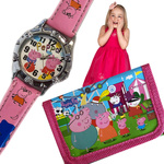 SUPER ZESTAW DLA DZIEWCZYNKI ZEGAREK + PORTFELIK ŚWINKA PEPPA EKO SKÓRA 2W1