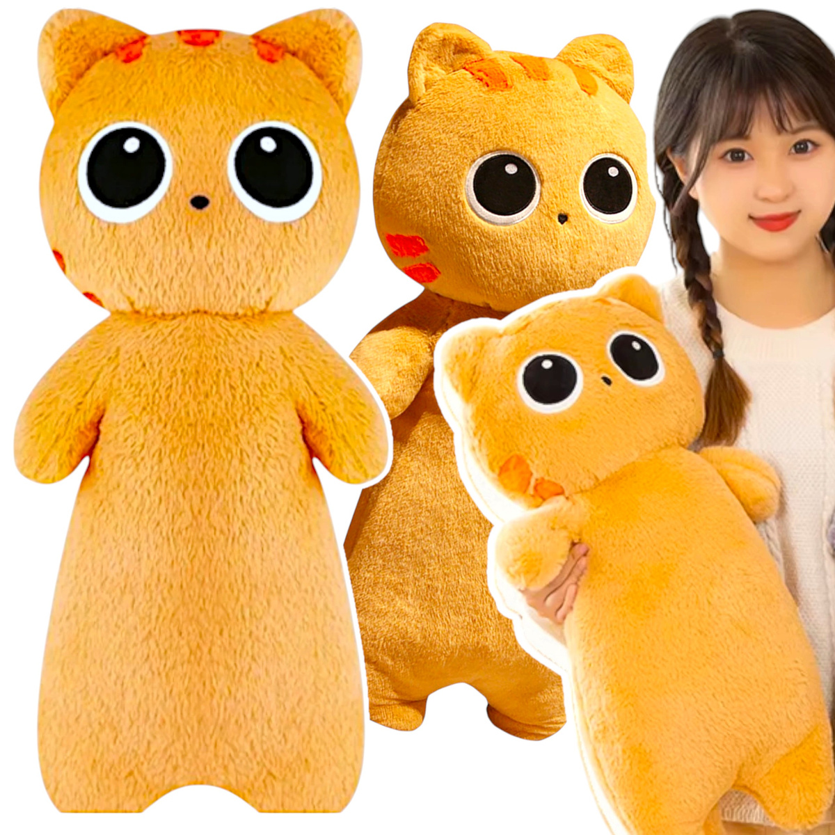 PLUSZOWA MASKTOKA KOT DŁUGA PODUSZKA KOT Z WIELKIMI OCZAMI PLUSZAK 70cm 