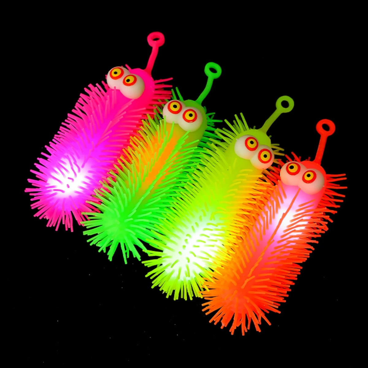 ZABAWKA ANTYSTRESOWA SILIKONOWY GNIOTEK GĄSIENICA ŚWIECĄCY LED SENSORYCZNY