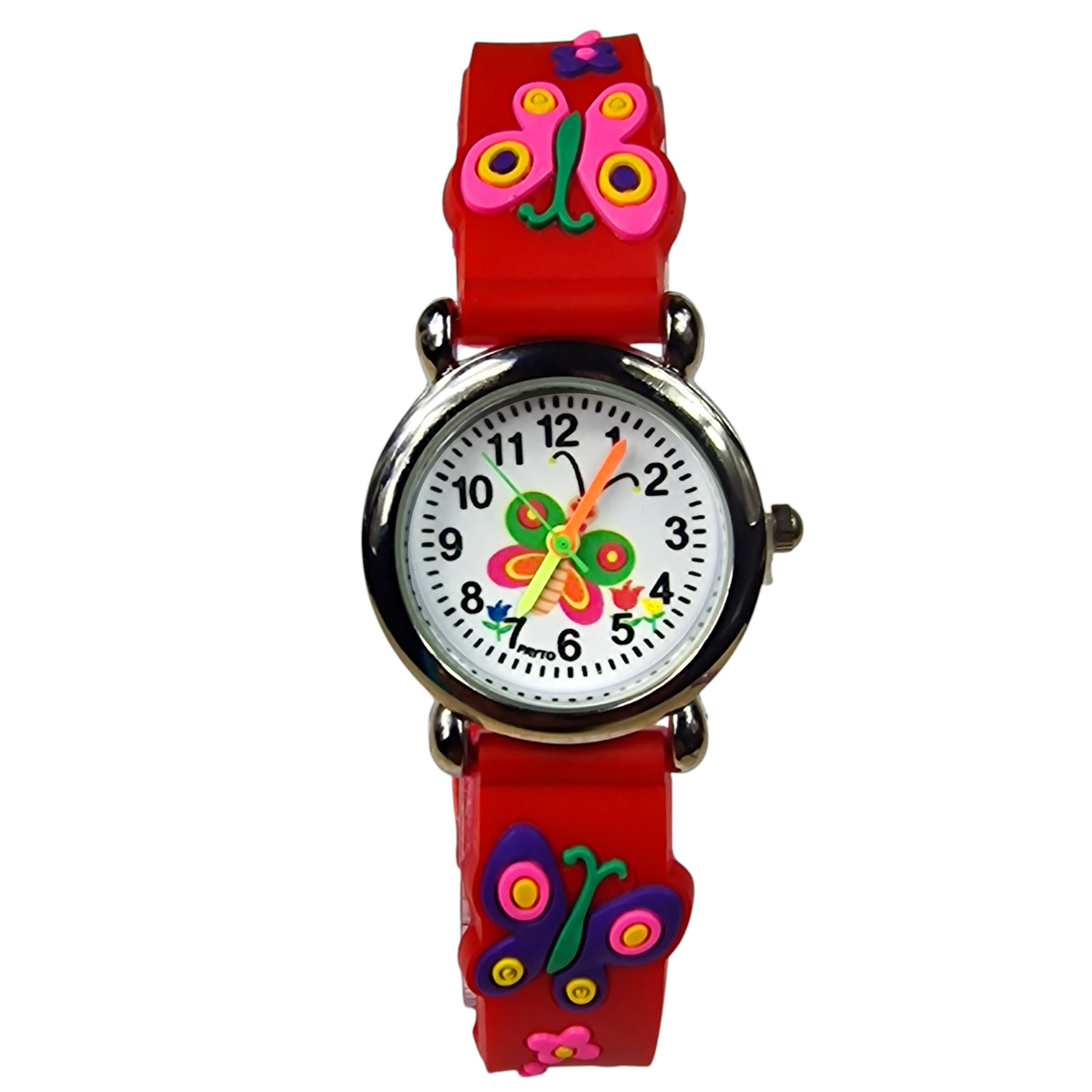 KLASYCZNY ZEGAREK DZIECIĘCY MOTYLI CZERWONY EDUKACYJNY NA PREZENT