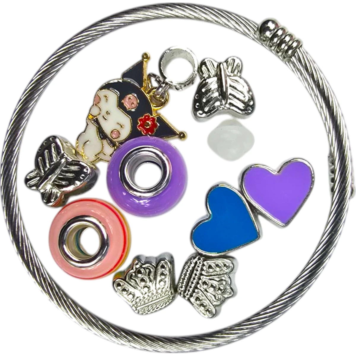 ZESTAW BIŻUTERII KUROMI BRANSOLETKA Z 9 ZAWIESZKAMI KREATYWNY PREZENT