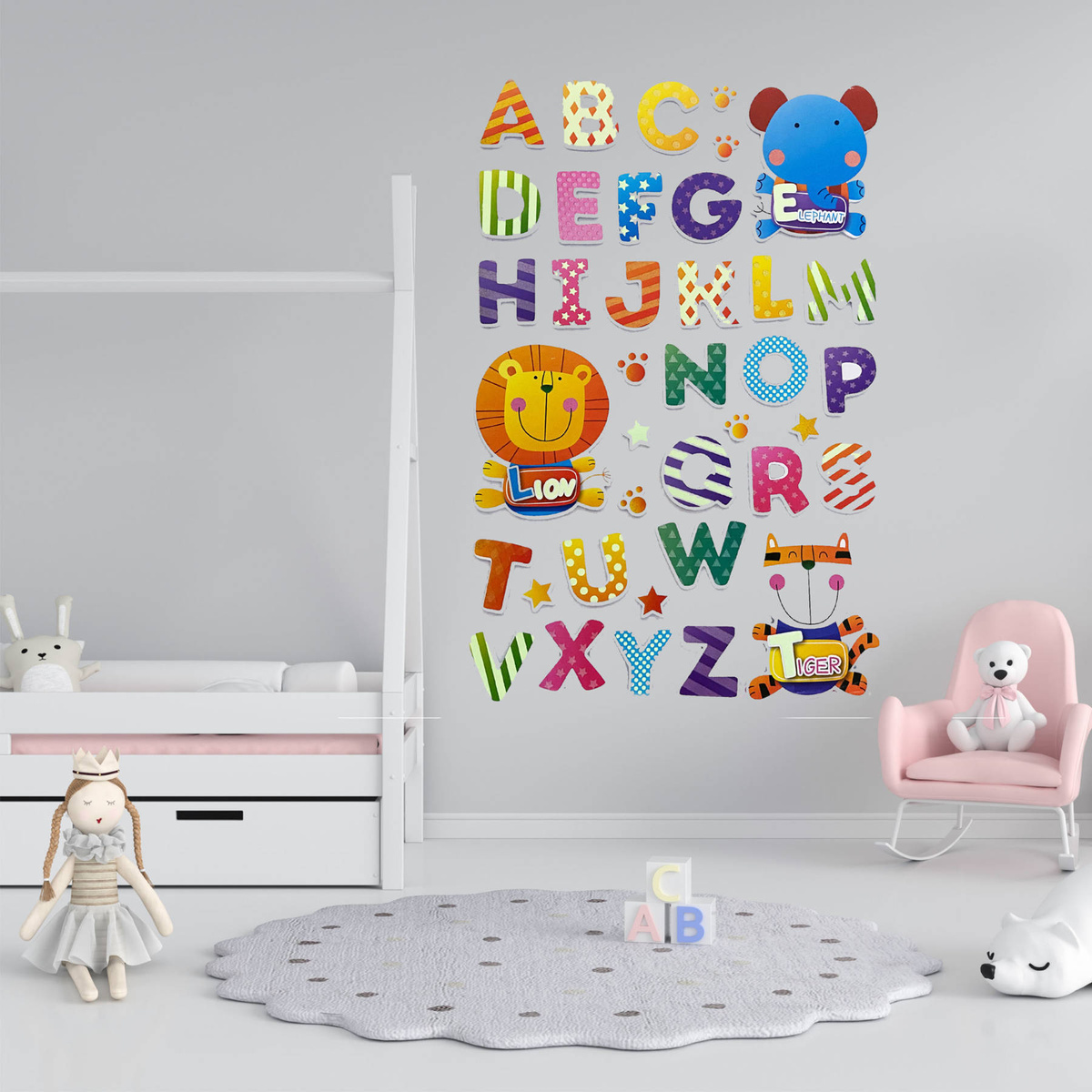 NAKLEJKI 3D NA ŚCIANĘ DLA DZIECI ALFABET ZWIERZĘTA OZDOBA POKOJU NA ŚCIANĘ