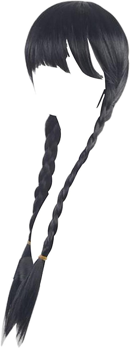 PERUKA WEDNESDAY ADDAMS WŁOSY COSPLAY WARKOCZE Z GRZYWKĄ 60CM NA IMPREZĘ