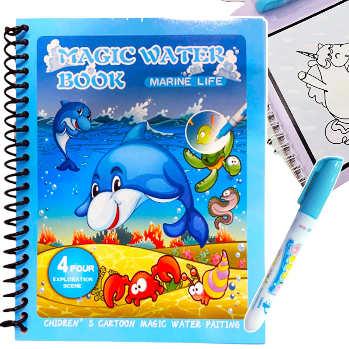 WODNA KOLOROWANKA ZWIERZĘTA + MAGICZNY FLAMASTER 4 OBRAZKI DO KOLOROWANIA