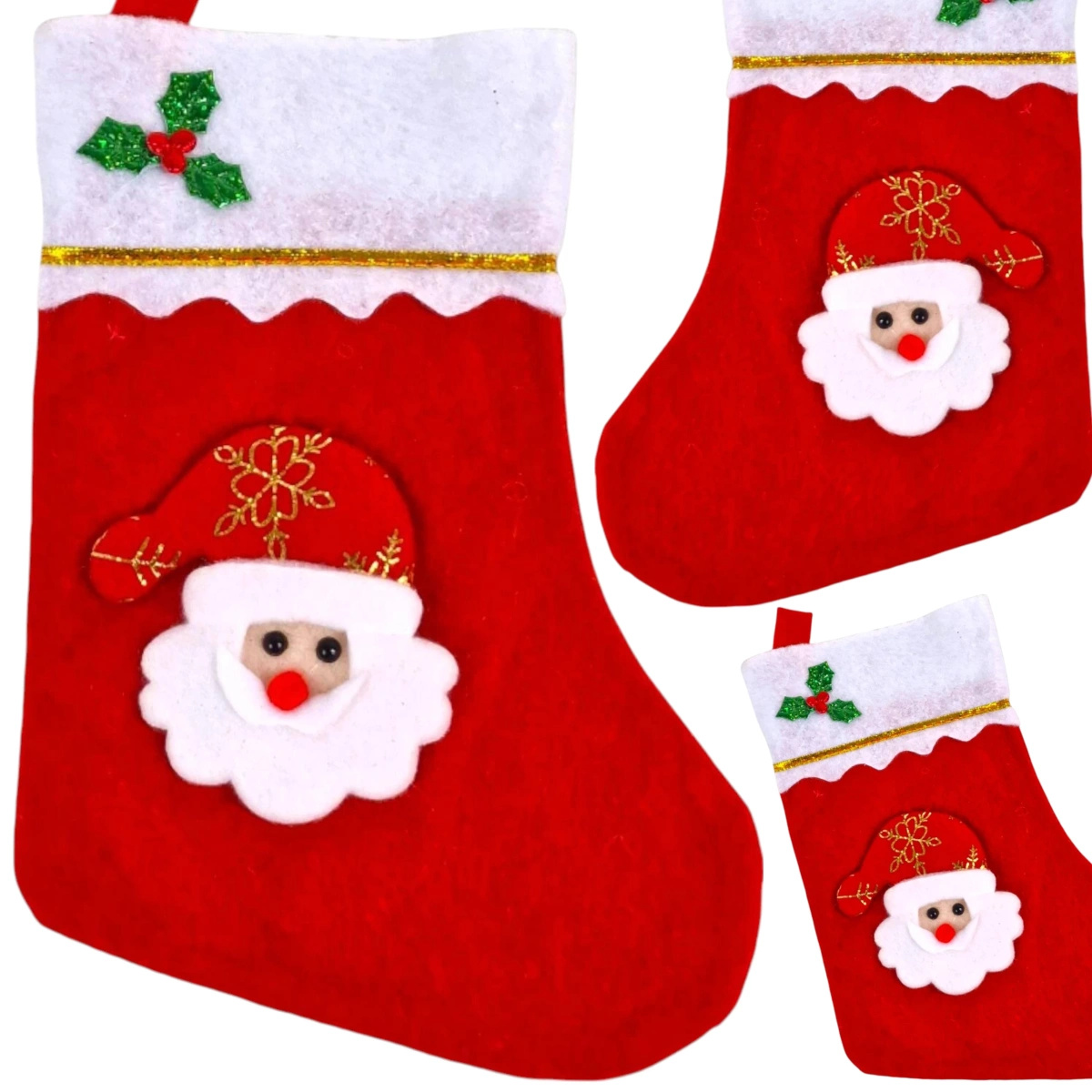 SKARPETA ŚWIĄTECZNA DEKORACYJNA NA PREZENTY KOMINEK MIKOŁAJ BOŻE NARODZENIE