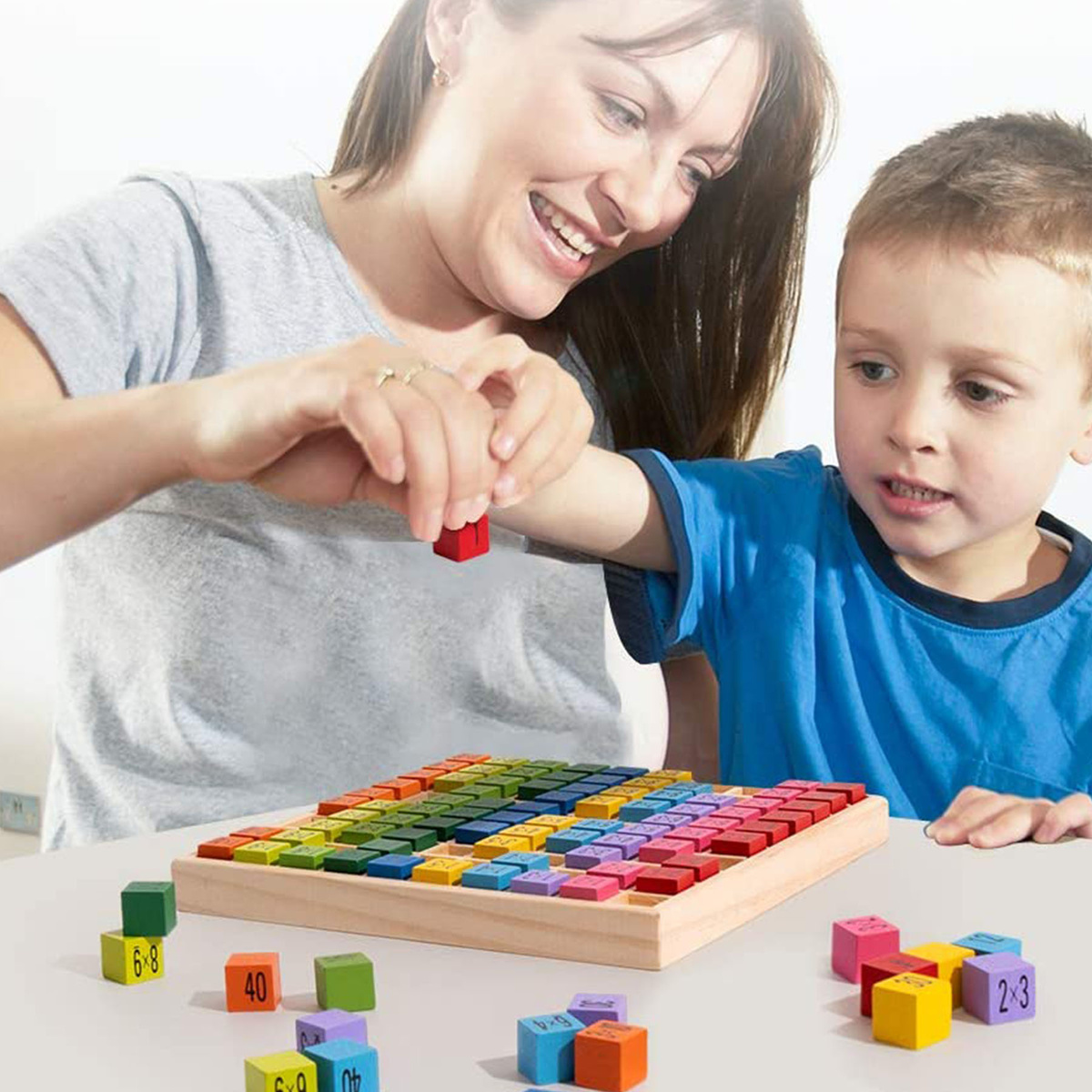 DREWNIANA TABLICZKA MNOŻENIA UKŁADANKA LOGICZNA NAUKA LICZENIA DO 100 