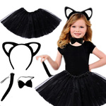 PRZEBRANIE CZARNEGO KOTKA CZARNY KOT ZESTAW 4w1 OPASKA SPÓDNICZKA DZIECI
