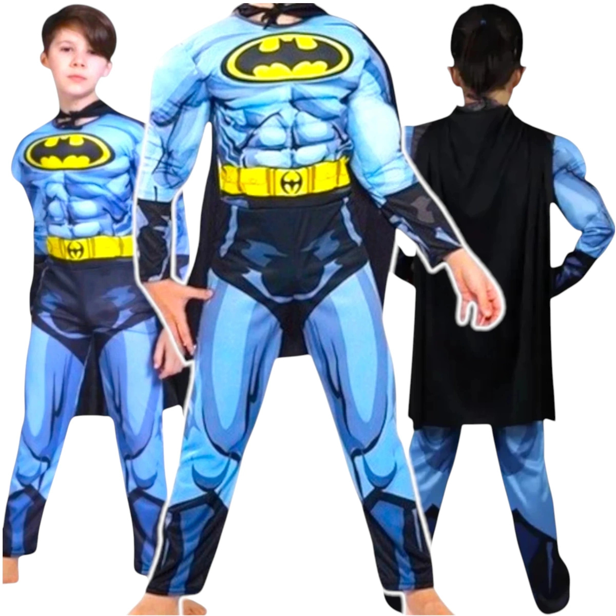 STRÓJ DLA CHŁOPCA PRZEBRANIE BATMAN PELERYNA GRUBY Z MIĘŚNIAMI roz 122-128