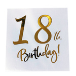 SERWETKI URODZINOWE PAPIEROWE NA 18 URODZINY OSIEMNASTKĘ 12szt. BIAŁO ZŁOTE
