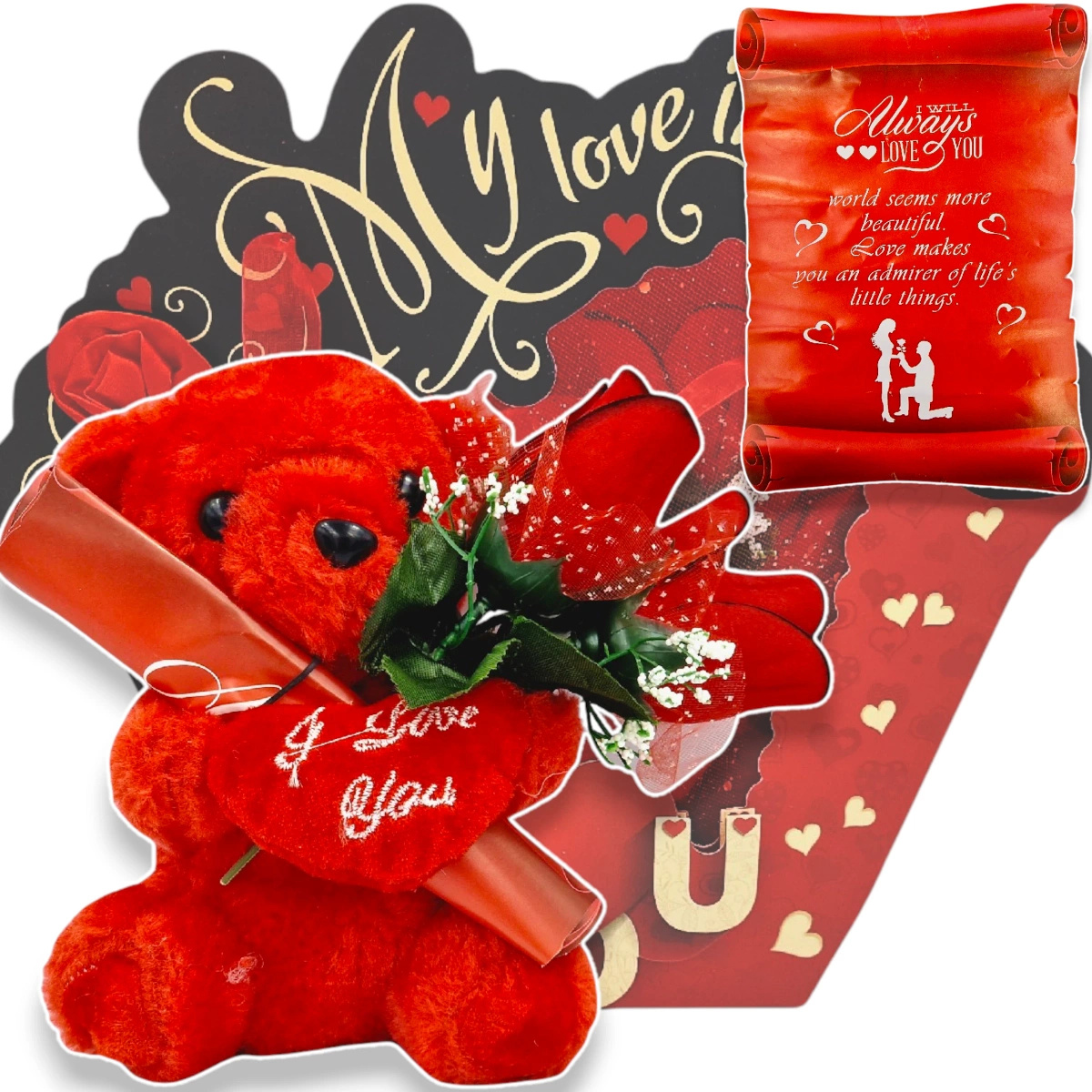 ZESTAW 4w1 PREZENT DLA ZAKOCHANYCH GIFTBOX DLA UKOCHANEJ NA WALENTYNKI MIŚ