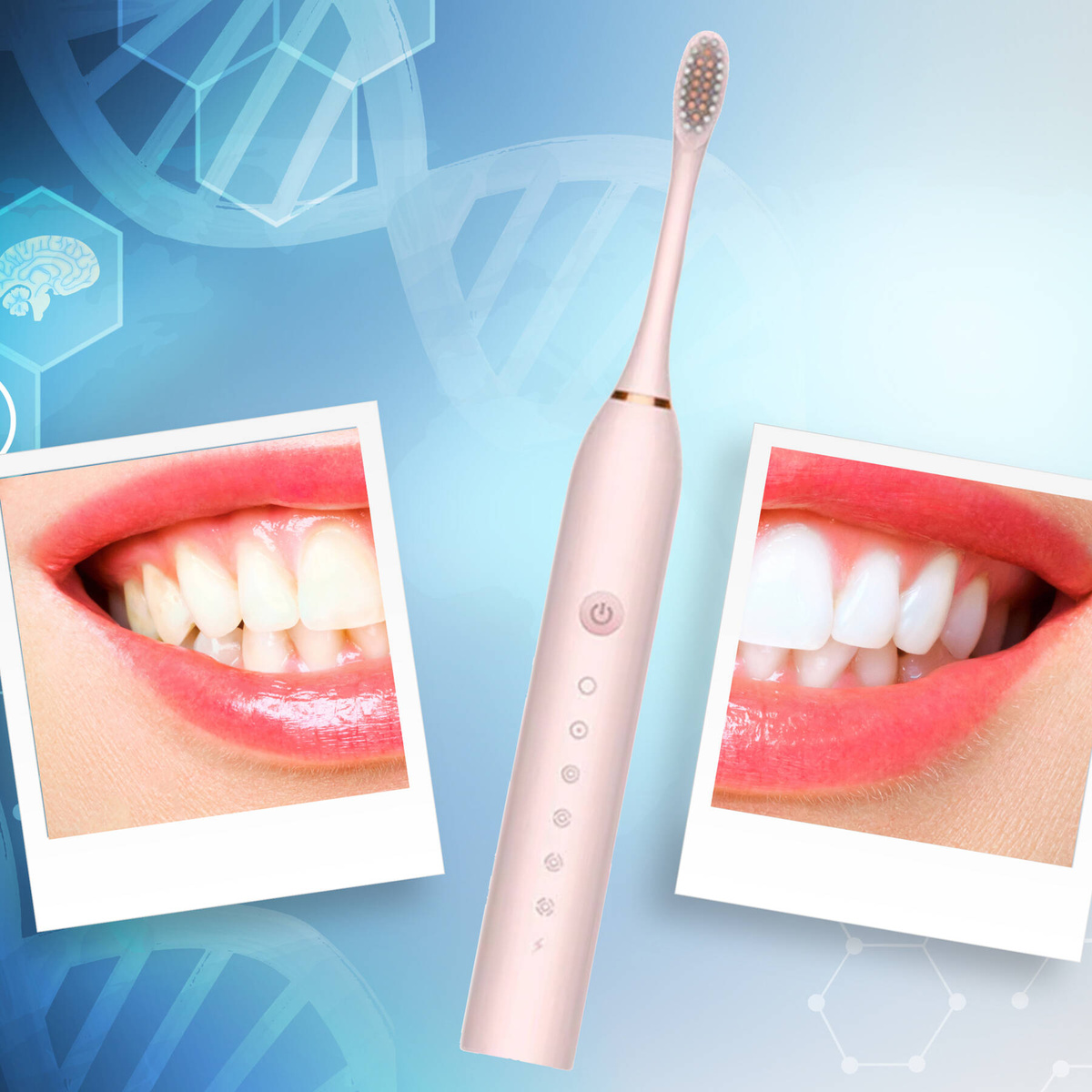 SZCZOTECZKA SONICZNA DO ZĘBÓW ELEKTRYCZNA 4 KOŃCÓW 6 TRYBÓW PRACY USB IPX7