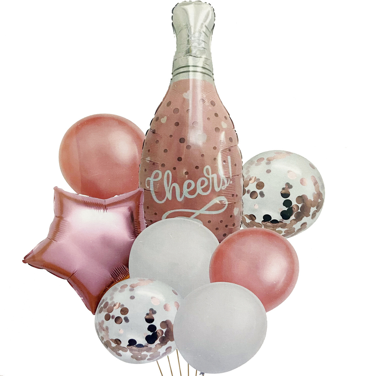 BALONY NA IMPREZĘ SZAMPAN GWIAZDKA KONFETTI NA URODZINY IMIENINY 8SZT HEL