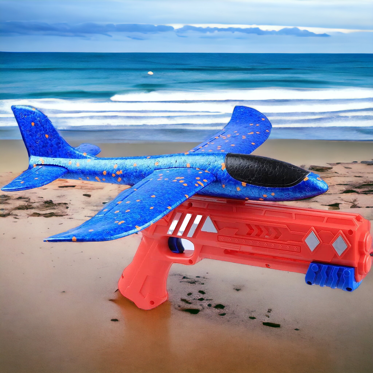 WYRZUTNIA SAMOLOT STYROPIANOWY RZUTKA PISTOLET 2w1 ZABAWKA SZYBOWIEC LATA