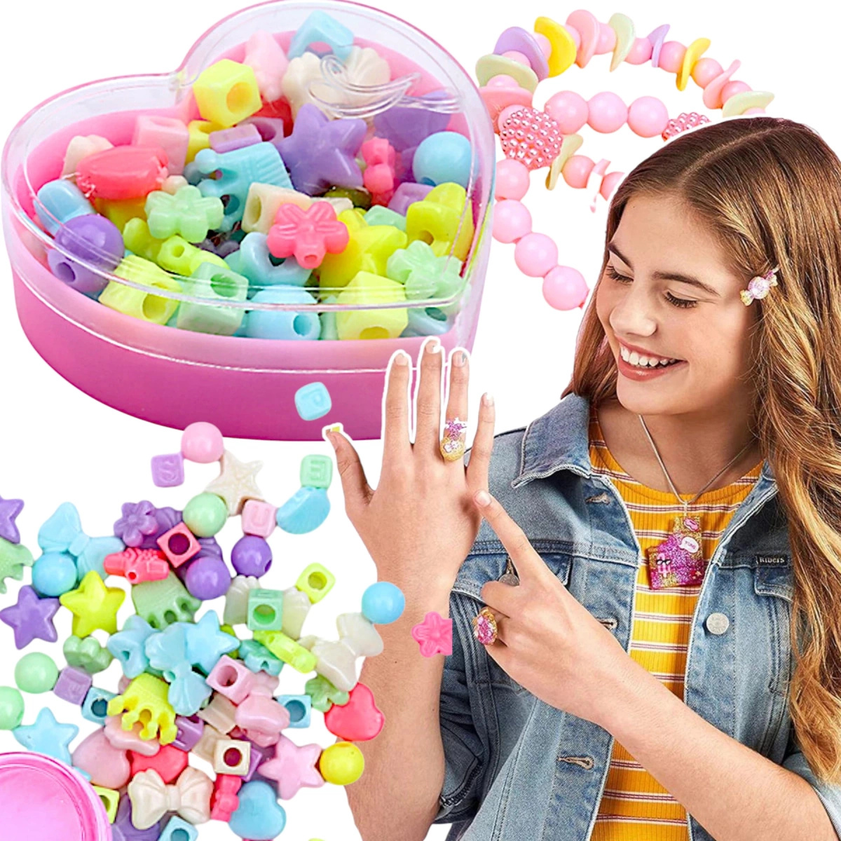 KREATYWNY ZESTAW KORALIKÓW DO TWORZENIA BRANSOLETEK OPASEK + AKCESORIA DIY