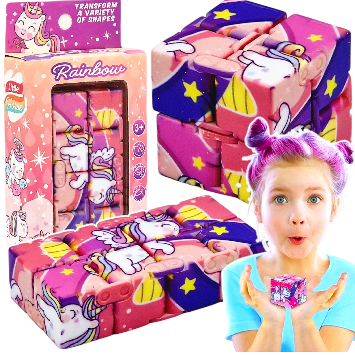 KOSTKA NIESKOŃCZONOŚCI ANTYSTRESOWA JEDNOROŻEC FIDGET UKŁADANKA LOGICZNA