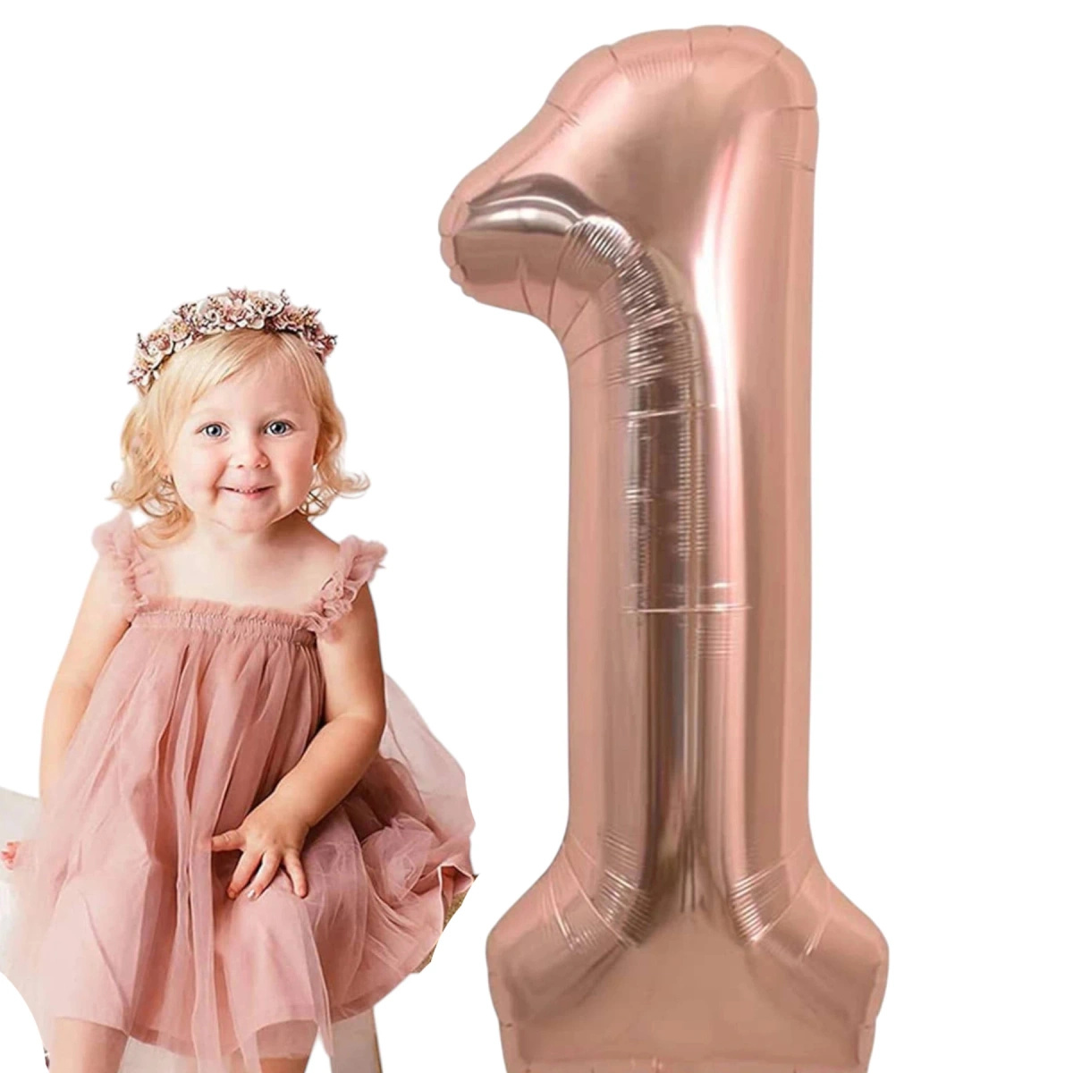 BALON FOLIOWY CYFRA 1 JEDEN ROSE GOLD NA URODZINY JUBILEUSZ URODZINOWY 40CM