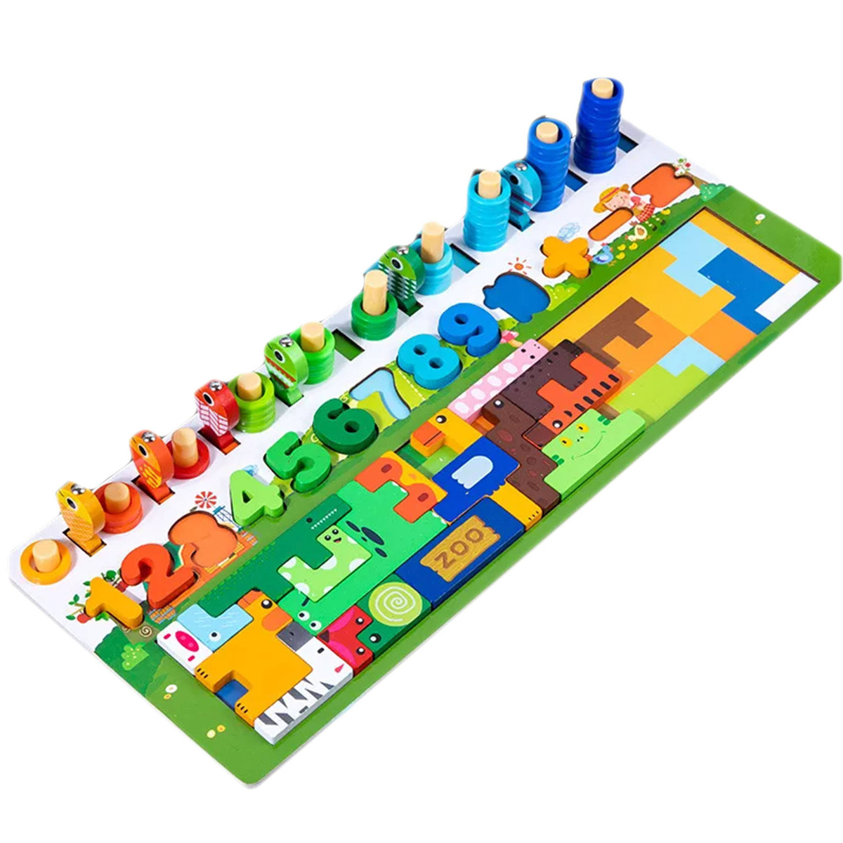 TRENING MÓZGU DREWNIANA UKŁADANKA SORTER PUZZLE GRA EDUKACYJNA MONTESSORI
