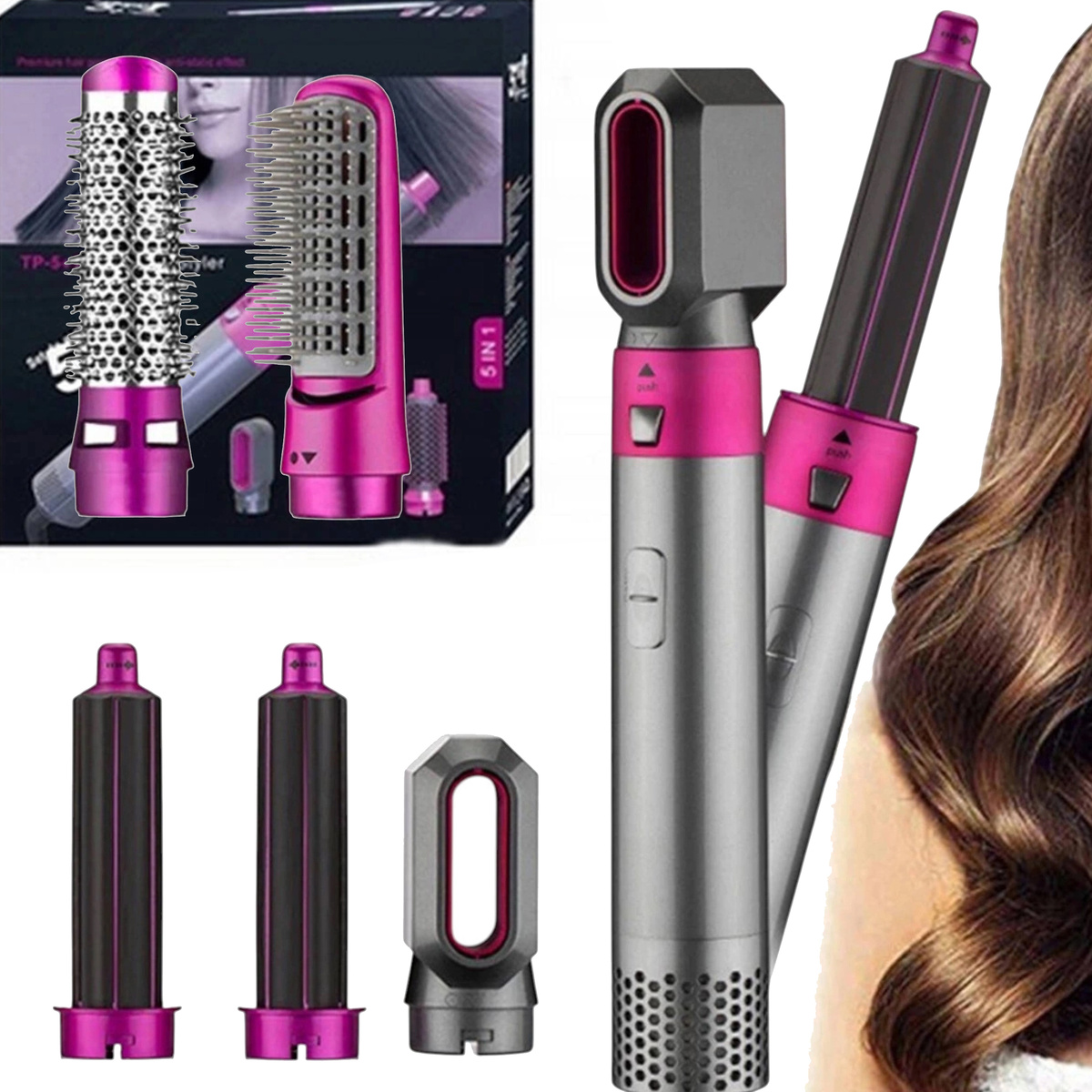 SZCZOTKO SUSZARKA DO WŁOSÓW PROSTOWNICA 5W1 ZESTAW JONIZACJA 5 KOŃCÓWEK
