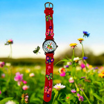 KLASYCZNY ZEGAREK DZIECIĘCY MOTYLI CZERWONY EDUKACYJNY NA PREZENT