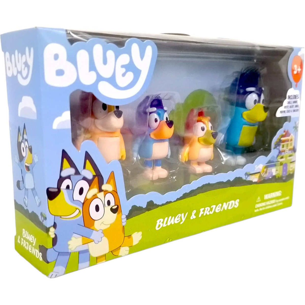 BLUEY ZESTAW 4 FIGUREK RODZINKA FIGURKI BINGO CHILI BANDIT MAMA PREZENT 8CM