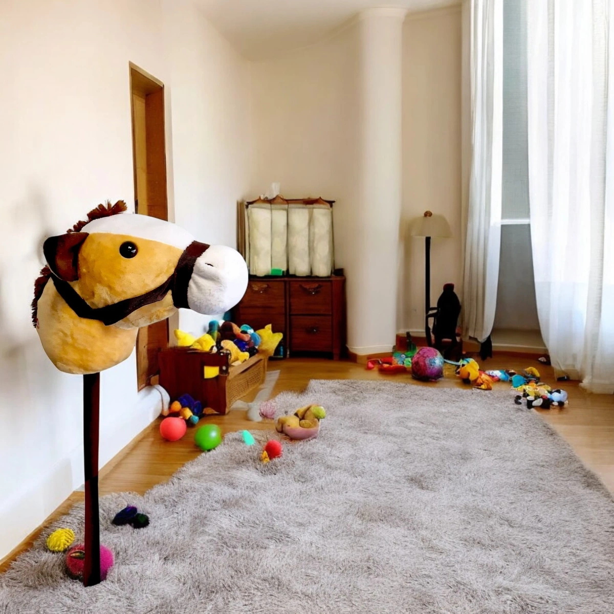 HOBBY HORSE KOŃ NA PATYKU KIJU ZABAWKA GŁOWA KONIA BRĄZOWY KONIK DŹWIĘK