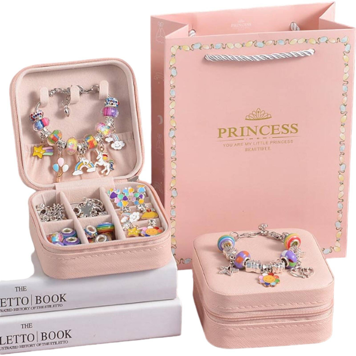 Zestaw do Robienia Bransoletek Koraliki Biżuterii Prezent Zawieszki Kuferek