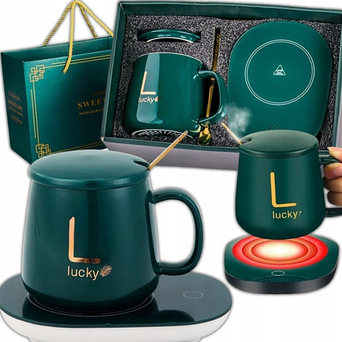 PODGRZEWACZ DO KUBKA KAWY HERBATY ZESTAW 5w1 Kubek z Podgrzewaczem