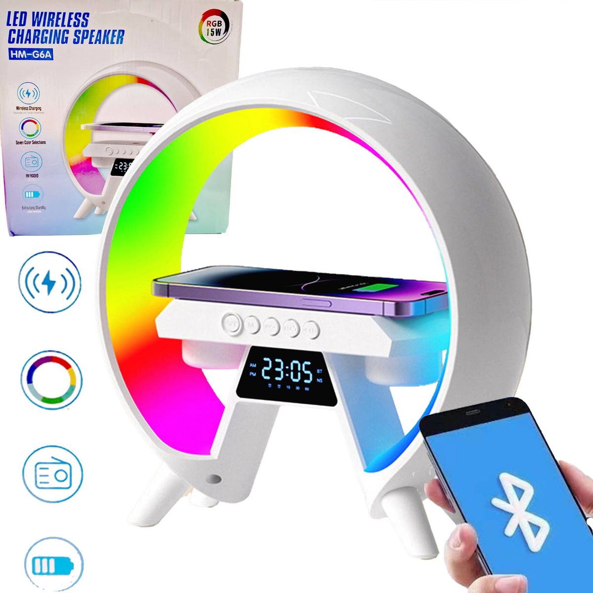4W1 LAMPKA LED ŁADOWARKA BEZPRZEWODOWA IQ GŁOŚNIK BLUETOOTH BUDZIK RADIO FM