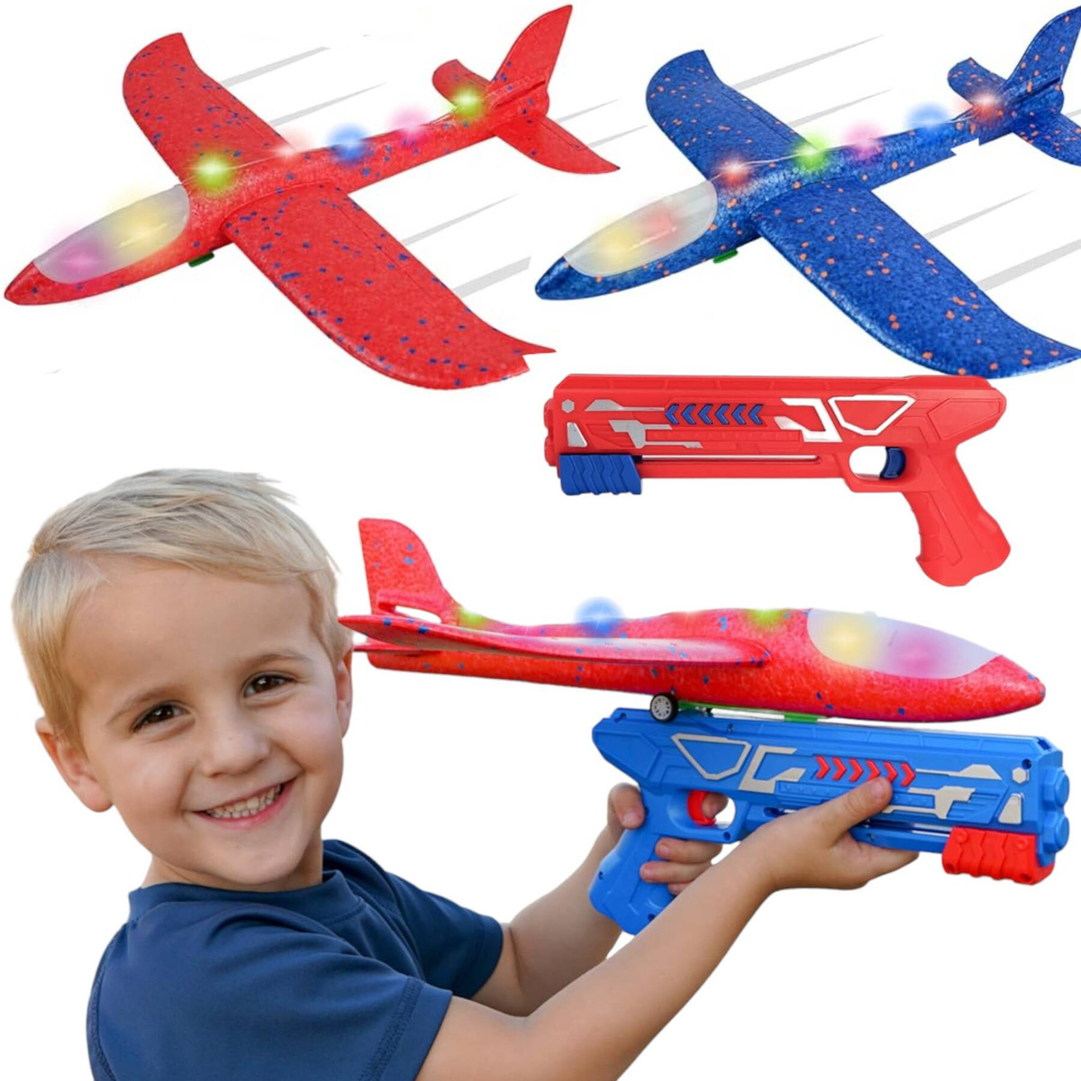 PISTOLET WYRZUTNIA SAMOLOTÓW ZE ŚWIATŁEM RZUTKA SAMOLOT STYROPIANOWY LED
