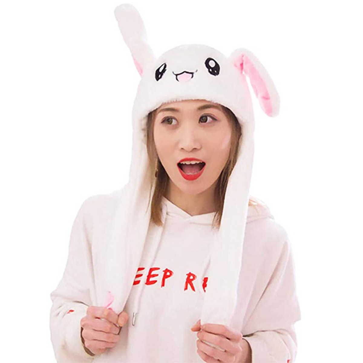 CZAPKA Z RUCHOMYMI USZAMI ŚWIECI ŁAPKI KRÓLIK USZY KRÓLIKA CIEPŁA POLAROWA