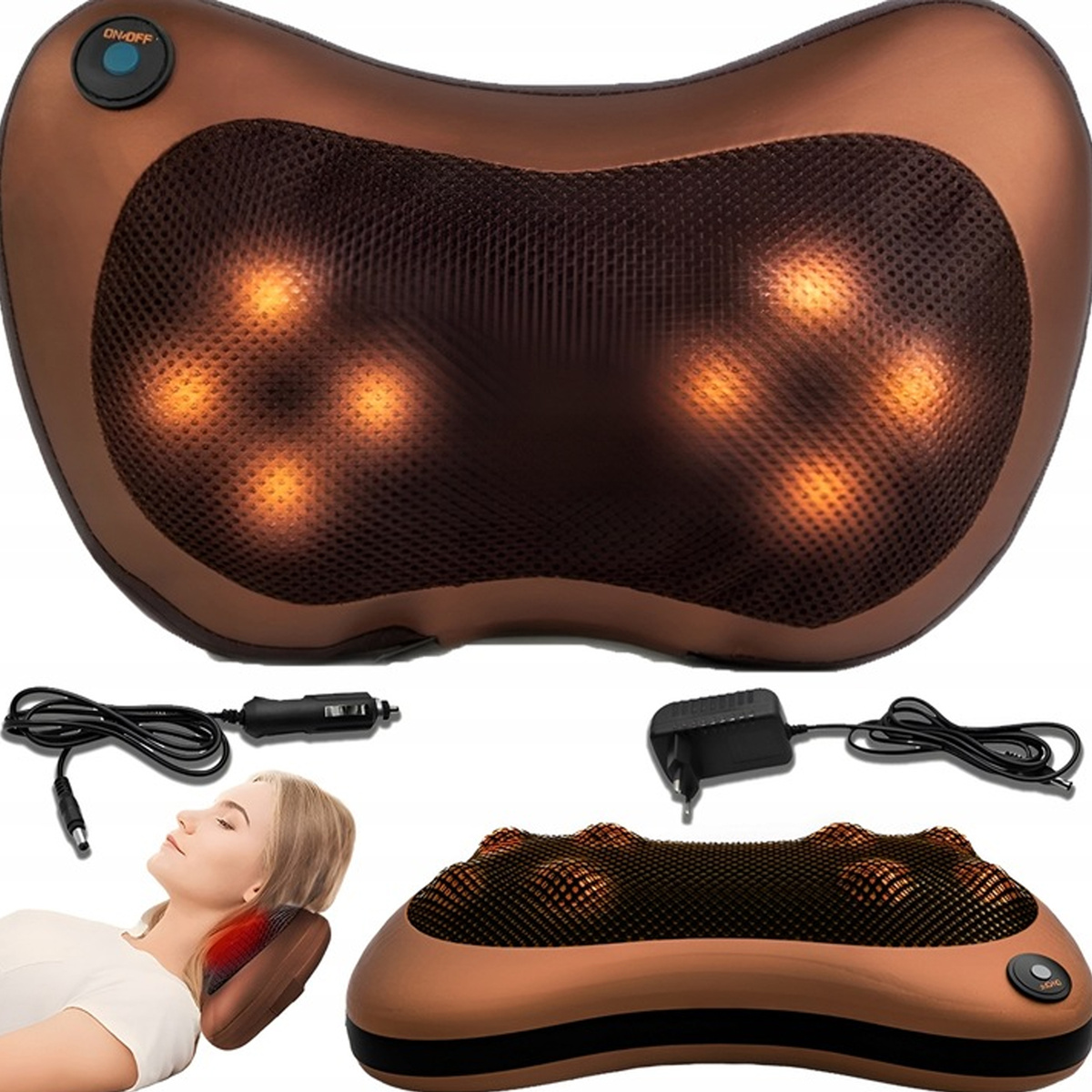 MASAŻER SHIATSU PODUSZKA MASUJĄCA DO CIAŁA KARKU STÓP ŁADOWARKA SAMOCHODOWA