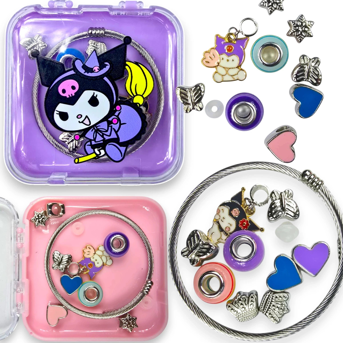 ZESTAW BIŻUTERII KUROMI BRANSOLETKA Z 9 ZAWIESZKAMI KREATYWNY PREZENT