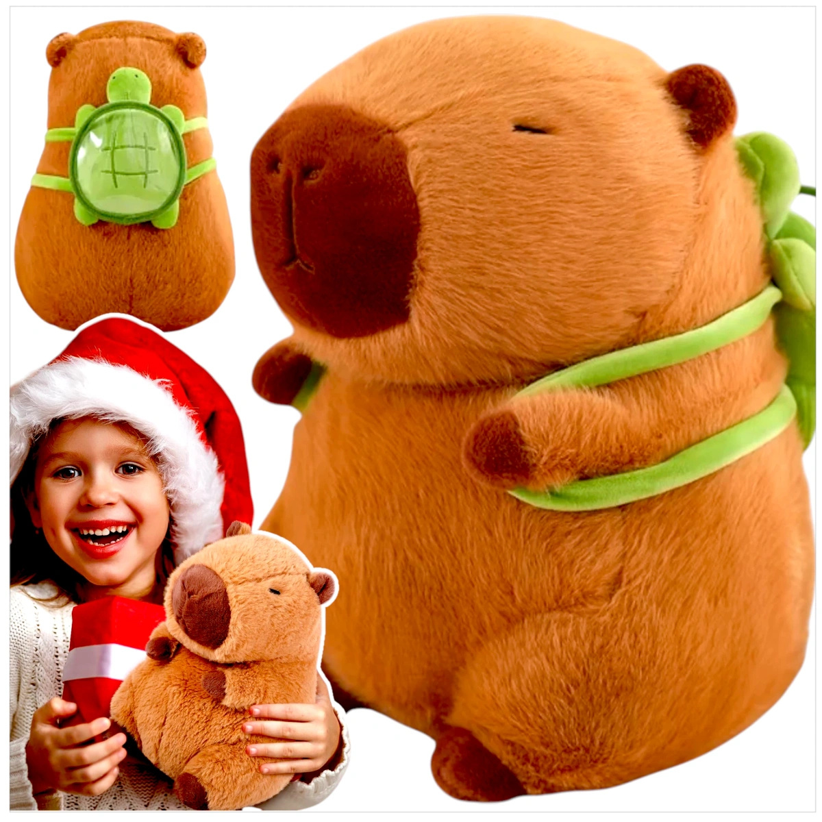 KAPIBARA PLUSZOWA MASKOTKA ZABAWKA Z PLECAKIEM ŻÓŁWIK 35CM MIĘKKA PLUSZAK 2W1