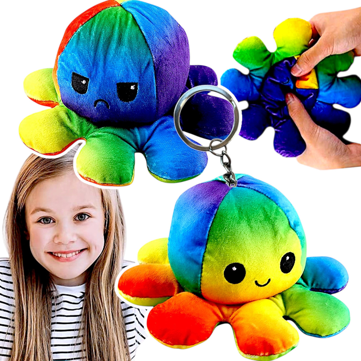 MASKOTKA OŚMIORNICZKA DWUSTRONNA PLUSZOWA ZABAWKA DLA DZIECI BRELOCZEK