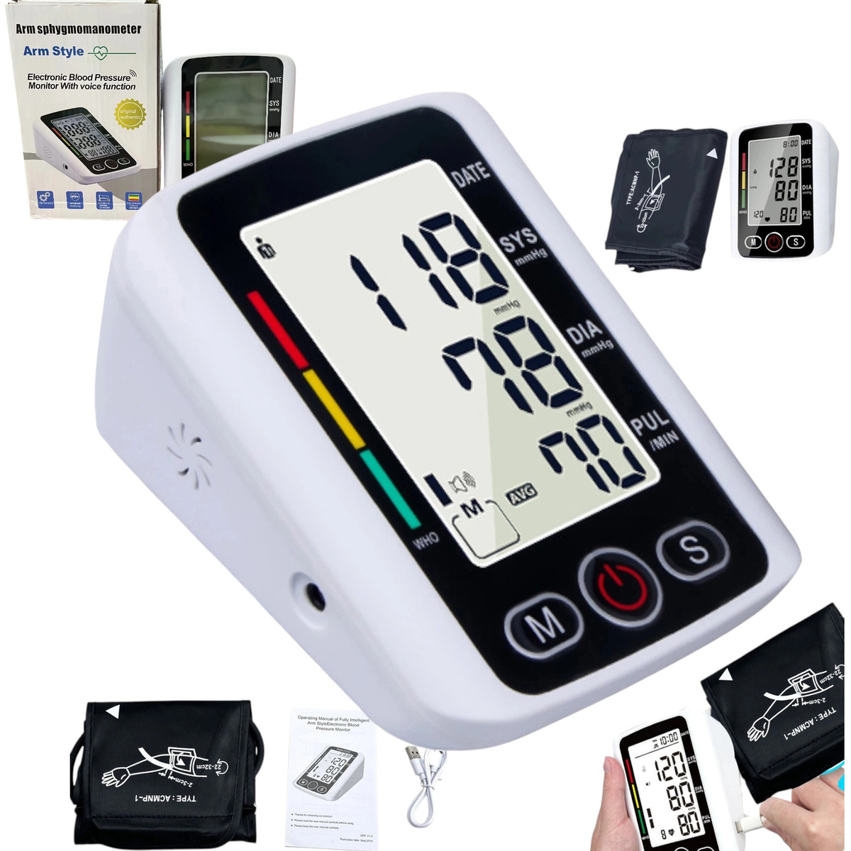 CIŚNIENIOMIERZ NARAMIENNY ELEKTRONICZNY DUŻY WYŚWIETLACZ LED 22-32CM ZAPIS 