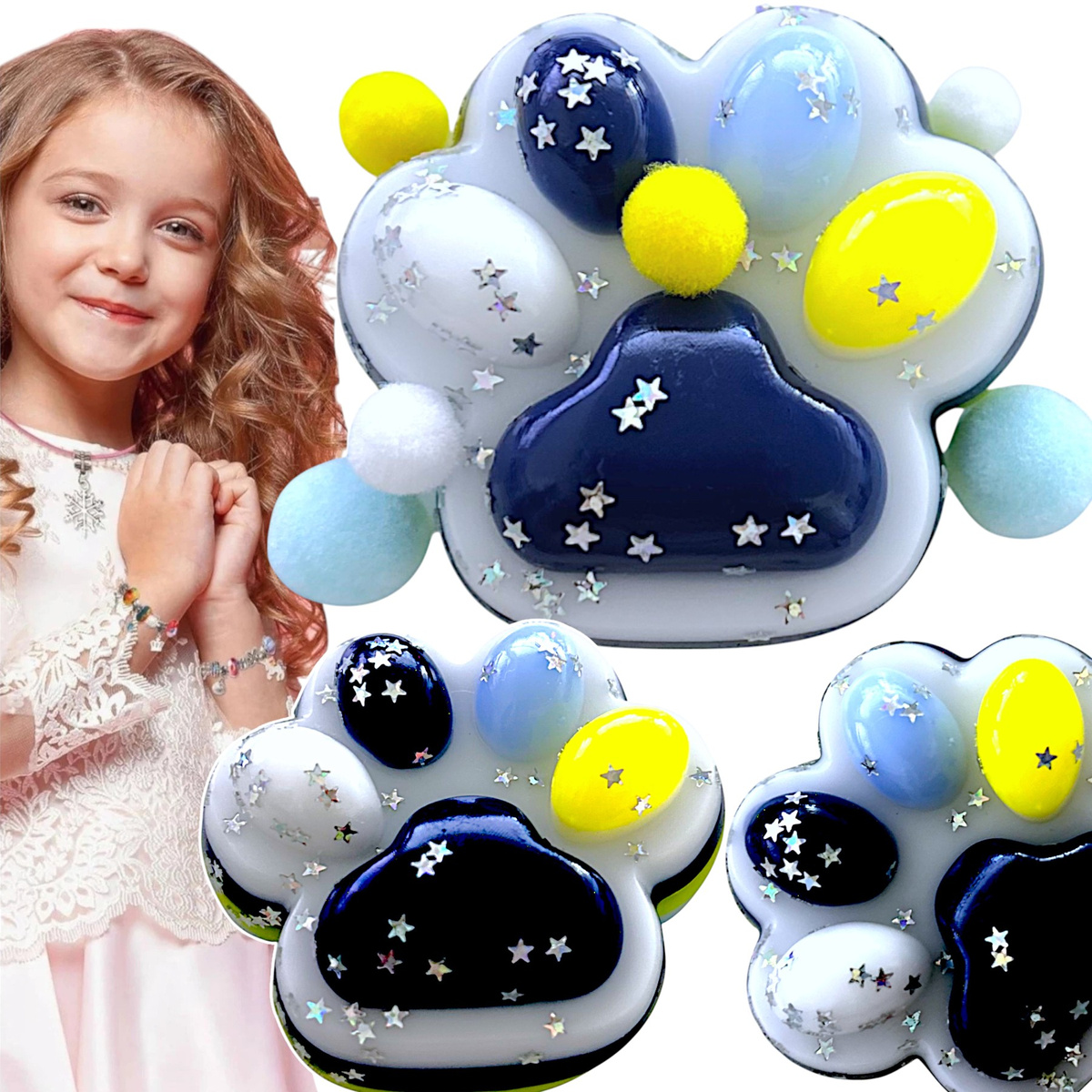 GNIOTEK ANTYSTRESOWY KOCIA ŁAPKA Z POSYPKĄ ZABAWKA SENSORYCZNA ANTYSTRESOWA