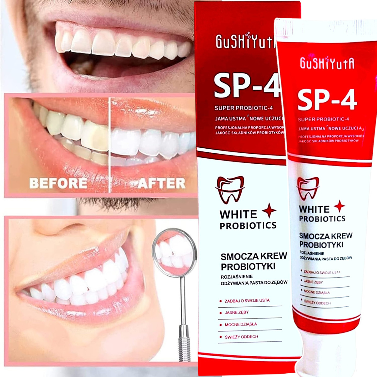 GUSHIYUTA WYBIELAJĄCA PASTA ZE SMOCZĄ KRWIĄ Z PROBIOTYKIEM 100g BEZ FLUORU