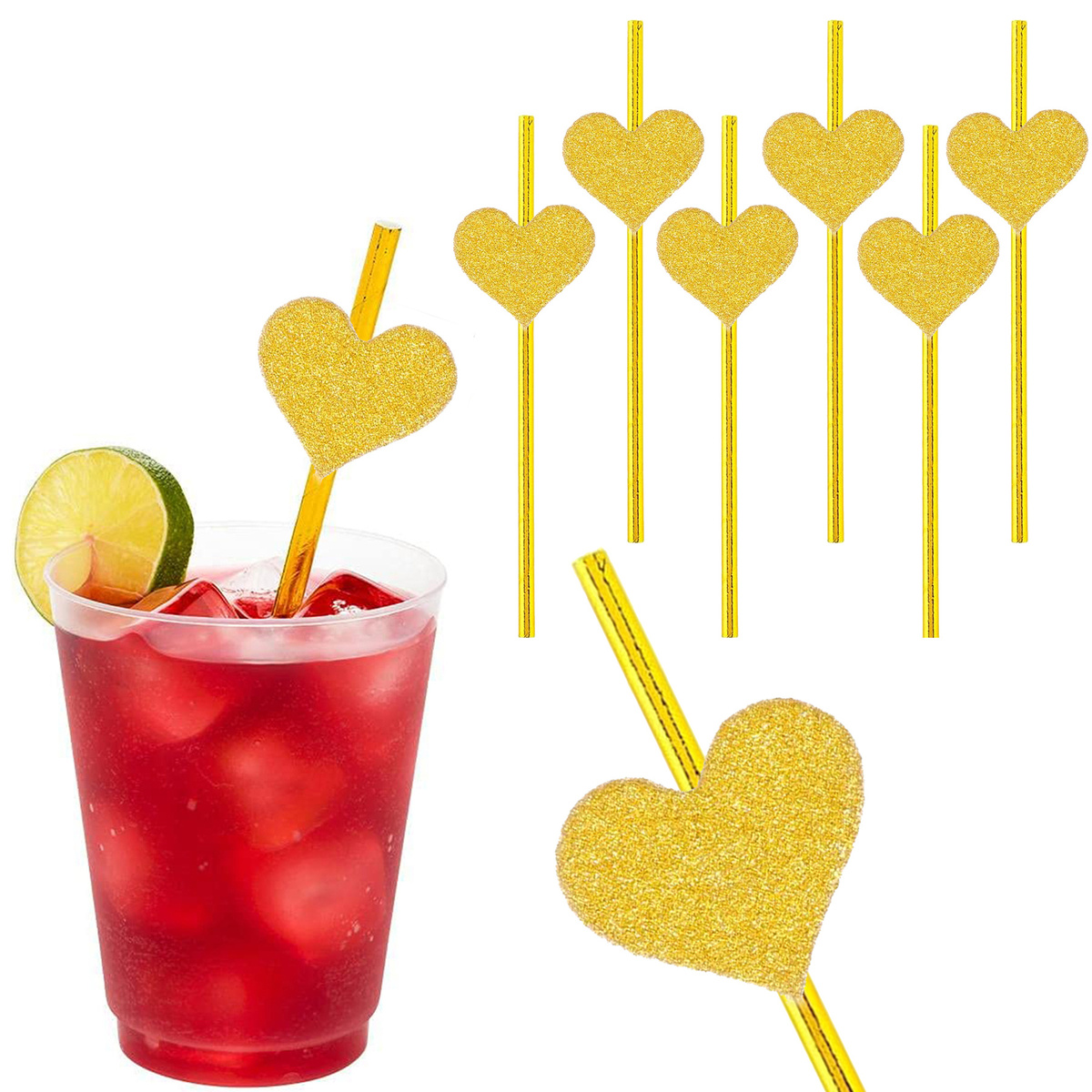 SŁOMKI PAPIEROWE SERDUSZKA 6SZT ZŁOTE SERCA IDEALNE NA ŚLUB EKOLOGICZNE