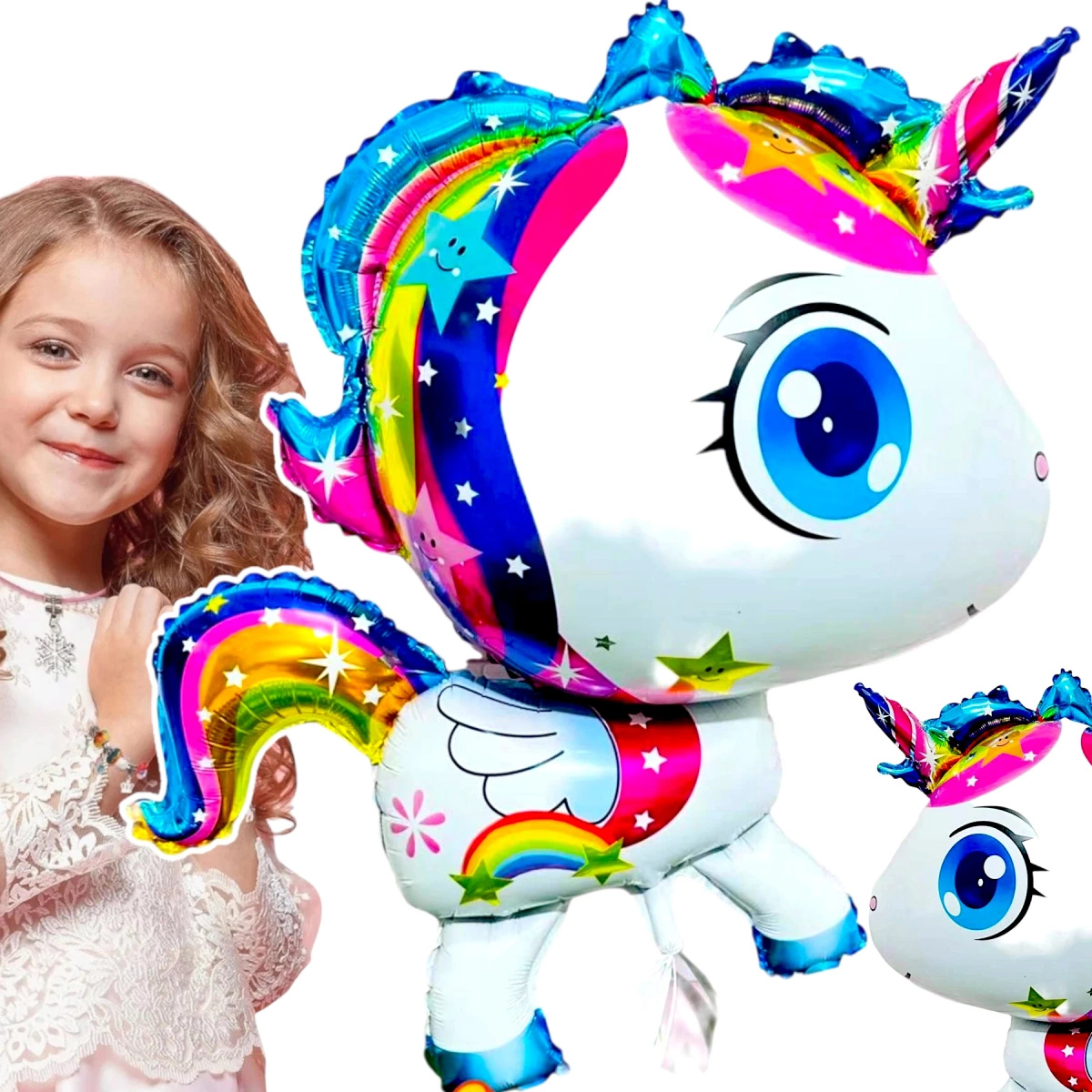 DUŻY BALON FOLIOWY DLA DZIEWCZYNKI JEDNOROŻEC 89CM NA RODZINY DLA DZIECI 