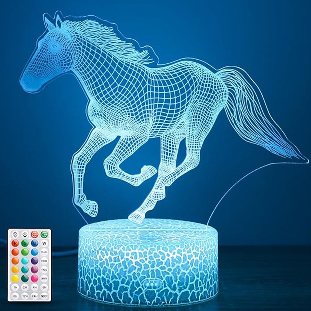 Lampka Nocna Biurkowa dla Dzieci Koń Konik Horse 16 LED 3D + Pilot