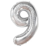 BALON FOLIOWY CYFRA 9 SREBRNY URODZINOWY NA URODZINY JUBILEUSZ 40cm
