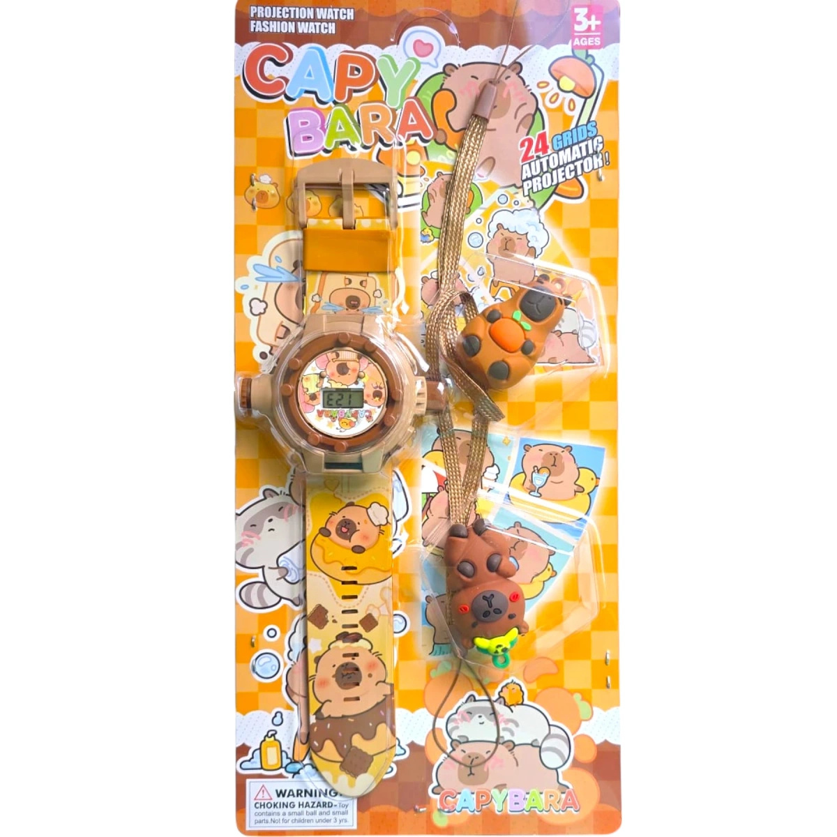 ZEGAREK 3D Z PROJEKTOREM DLA DZIECI KAPIBARA + BRELOCZEK CAPYBARA WYŚWIETLA