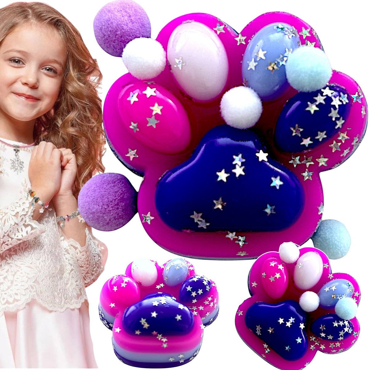 GNIOTEK ANTYSTRESOWY KOCIA ŁAPKA Z POSYPKĄ ZABAWKA SENSORYCZNA ANTYSTRESOWA