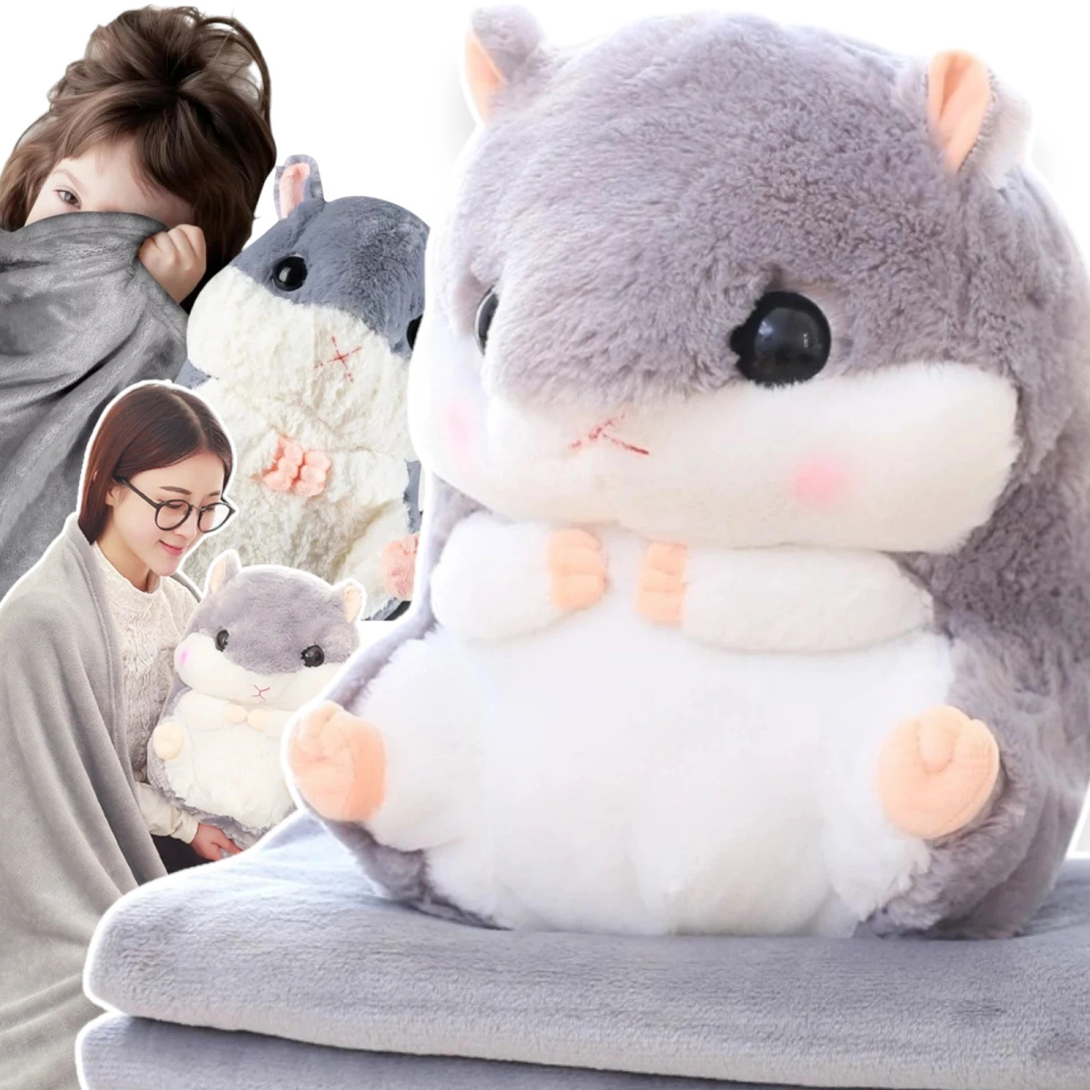 CHOMIK Z KOCYKIEM DUŻA MASKOTKA PRZYTULANKA PODUSZKA KOCYK PLUSZAK 35CM