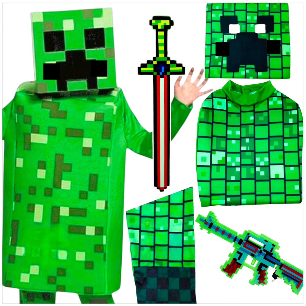 MINECRAFT Strój dla chłopca CREEPER / kostium na bal rozmiar L 130-140 cm + miecz + karabin